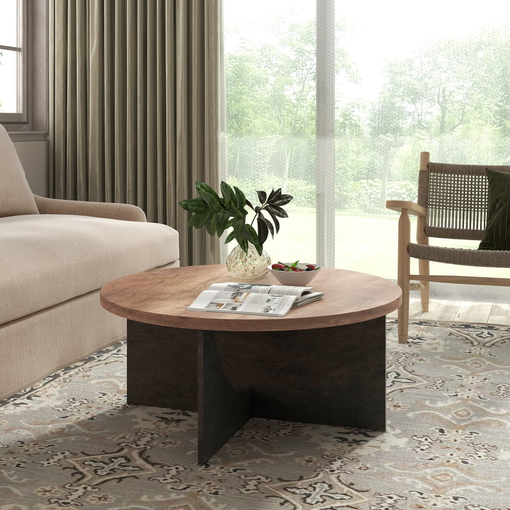 Modern Retro Round Coffee Table 35 Inches Rustic Brown M245697