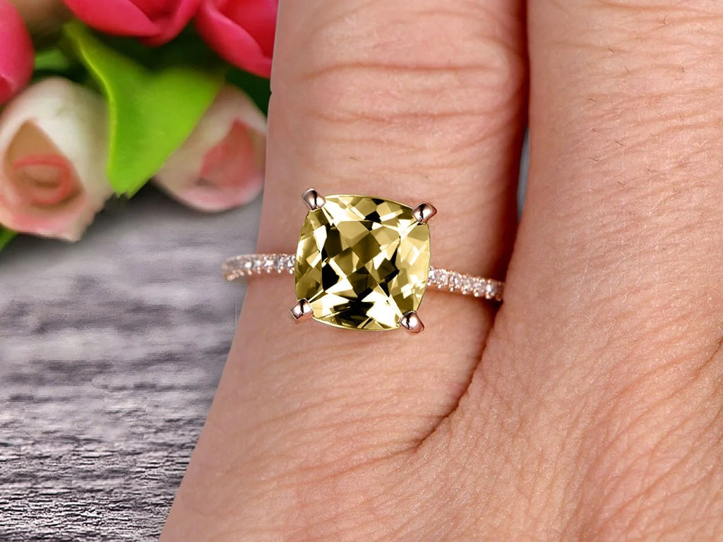 7mm Cushion Cut 1.80 Carat Champagne Diamond Moissanite Engagement Ring 10K Rose Gold W54411