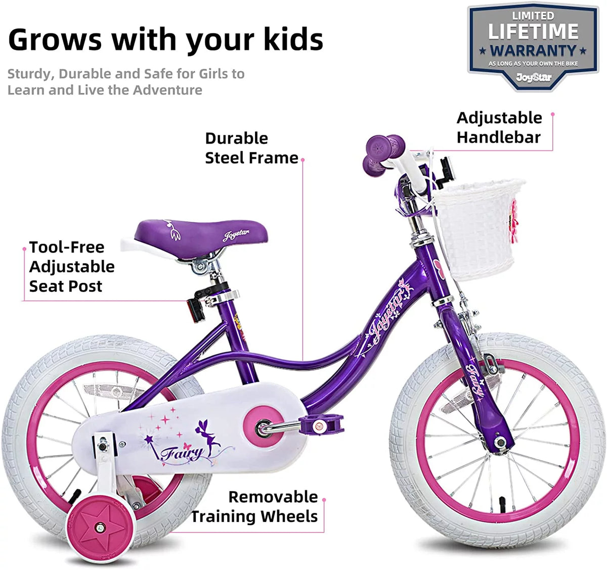 Pink 18 inch Kids Bike with Training Wheels R7892