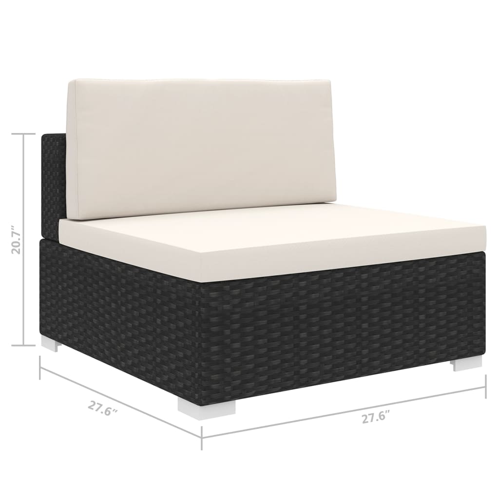 Black Poly Rattan Sectional Middle Seat with Cushions S39167