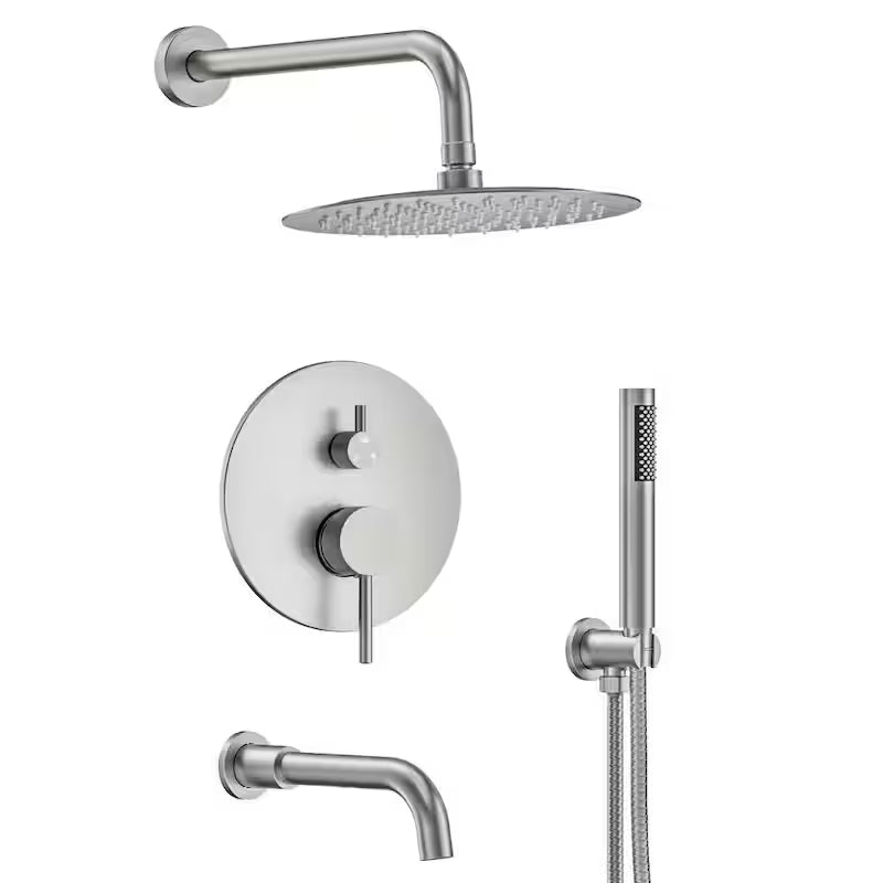 10 in. 3-Spray Wall Mount Shower Head and Tub Faucet 2.5 GPM Brushed Nickel F23735