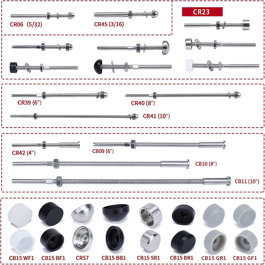 10Pack 1/8 T316 Stainless Steel Cable Railing Kit Hardware F777