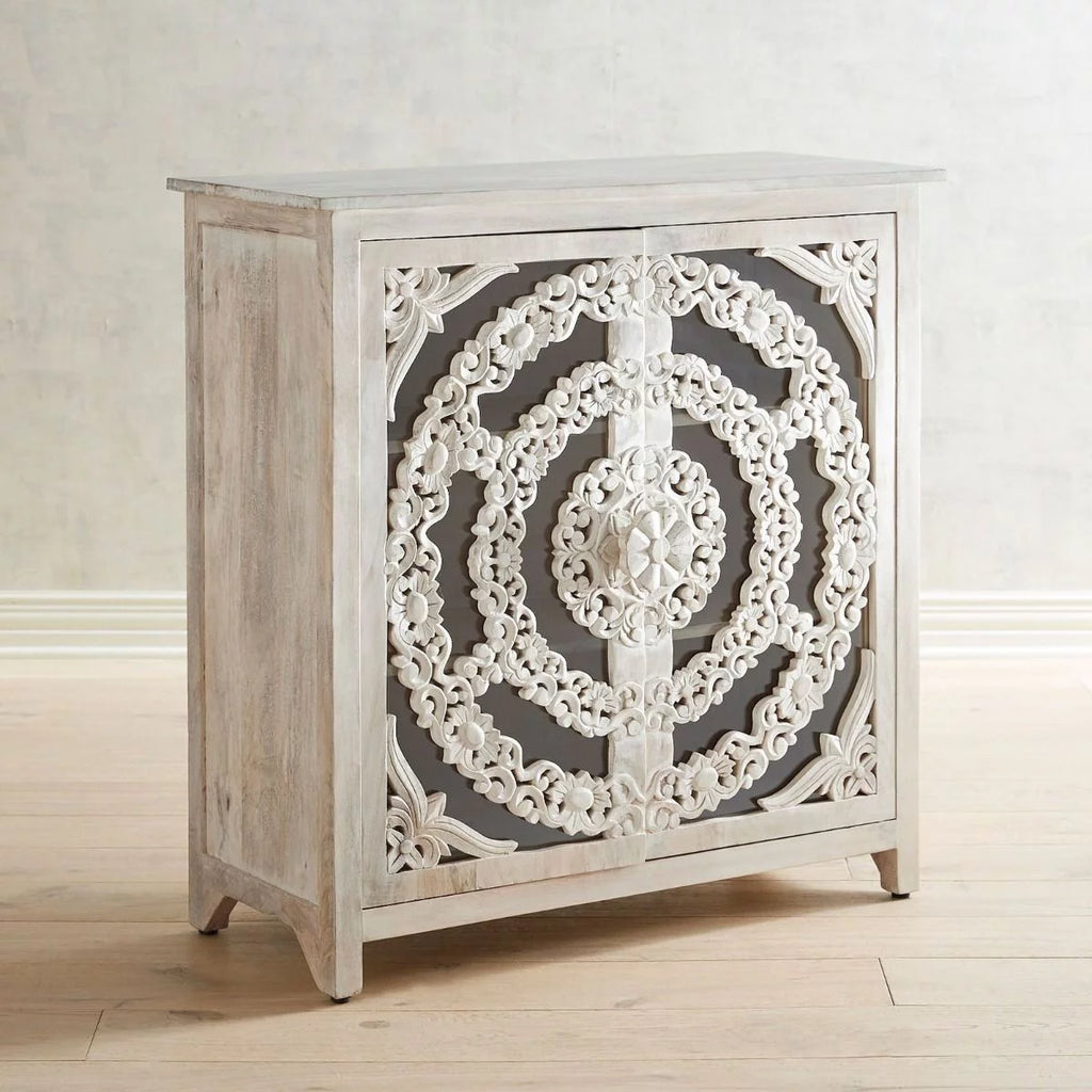 Arched Floral Carved Glass Door Sideboard D5890