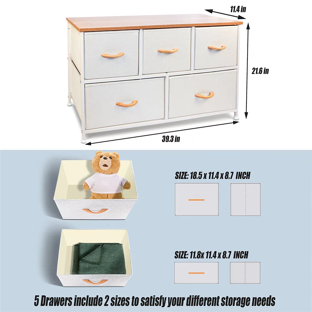 Beige 5 Drawer Fabric Dresser Y62606