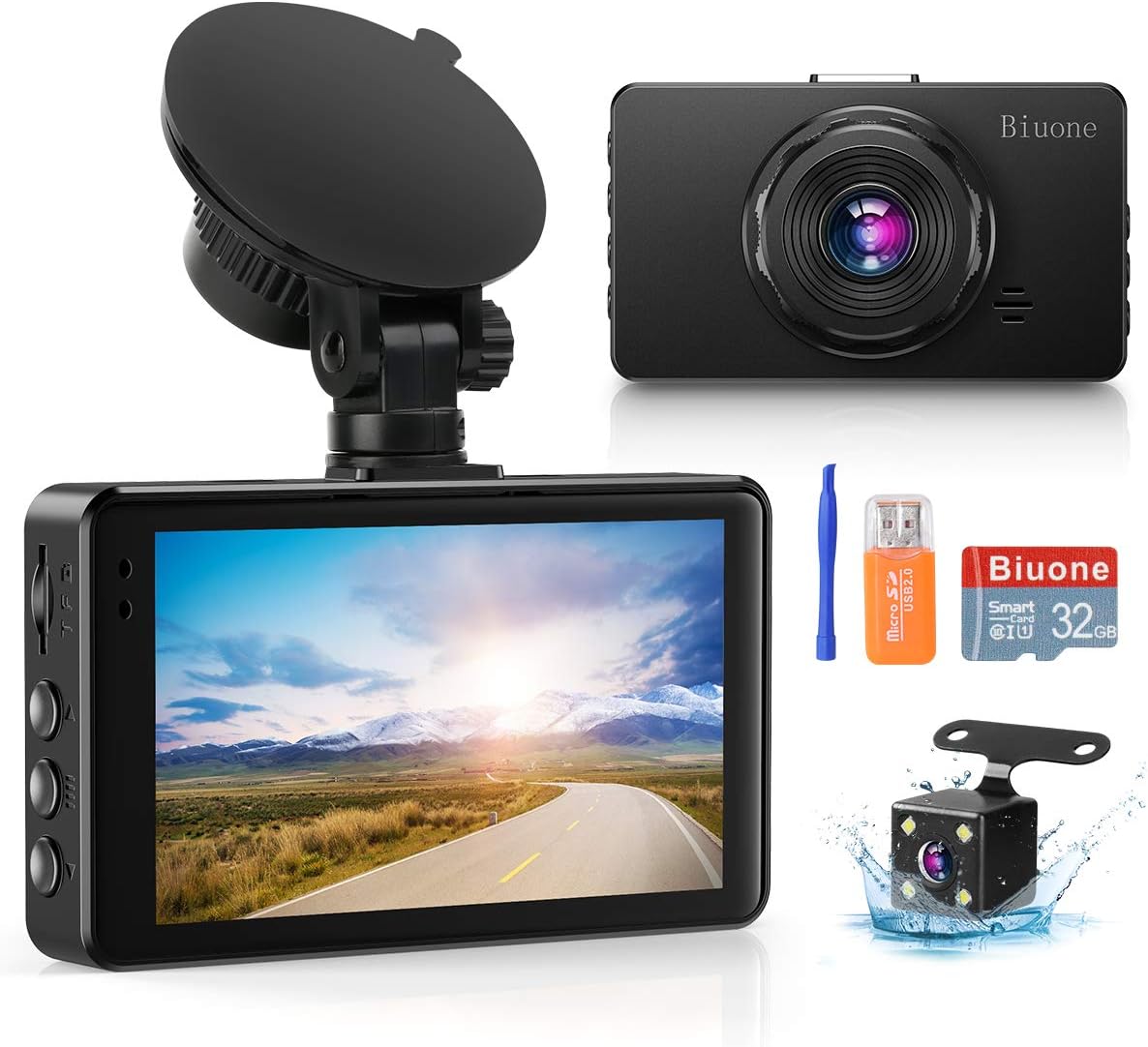 Dash Camera Front and Rear with 32G SD Card, 1080P FHD, Pack of 2 F1766