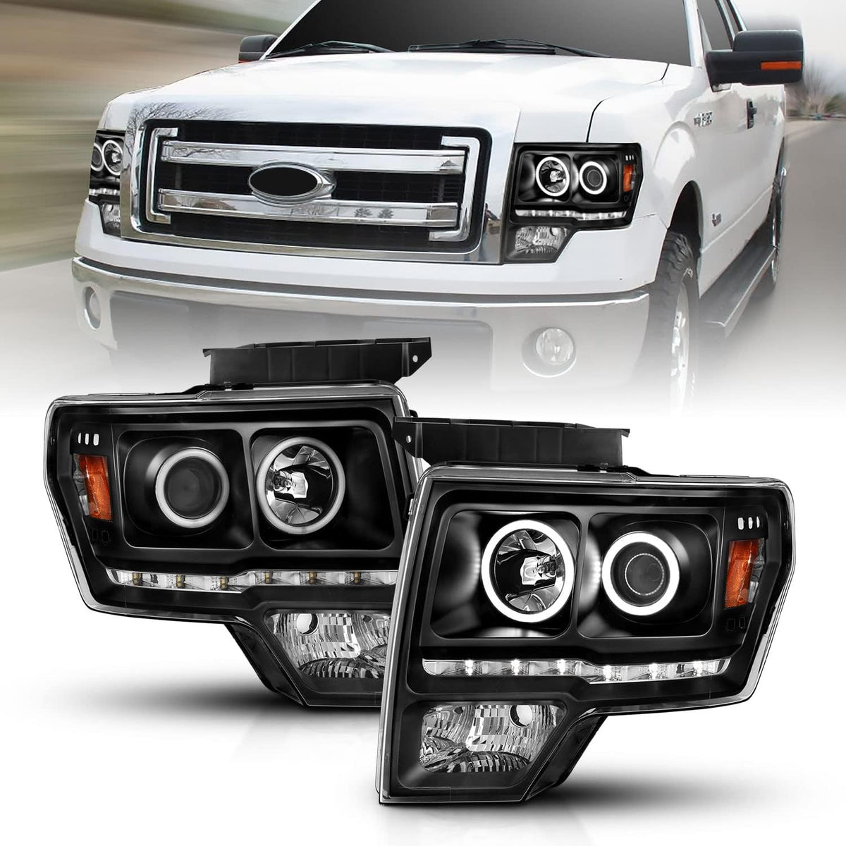 Chrome LED Projector Headlights Set for 2009-2014 Ford F150 Pickup X323047