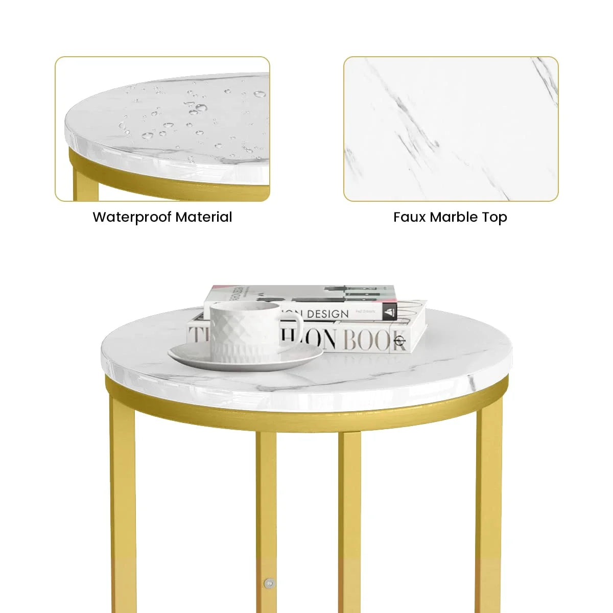 Round Faux Marble Side Table with Metal Frame X222