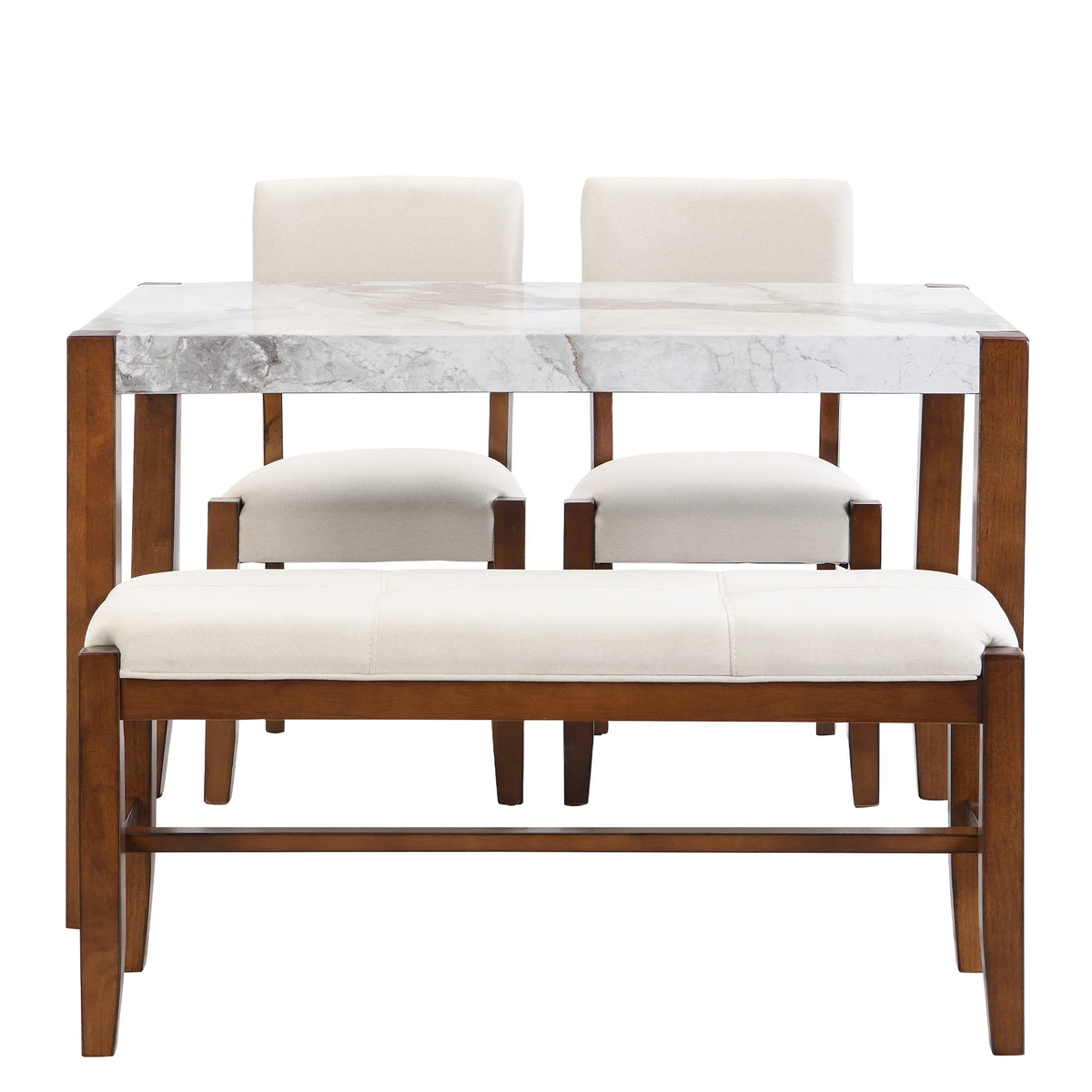 4-Piece Faux Marble Dining Furniture Set with 2 Upholstered Chairs & Bench T960207