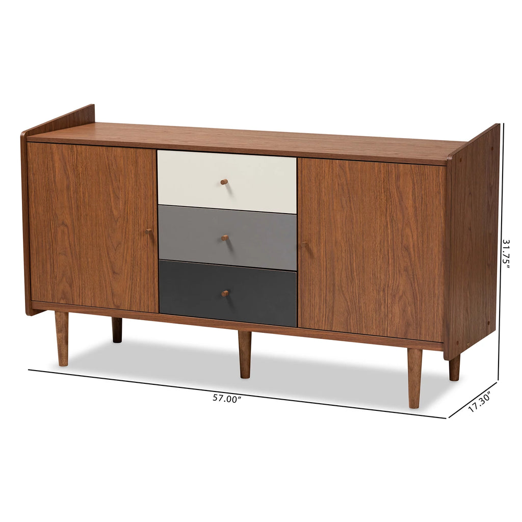 Walnut Brown and Grey Gradient Wood 2-Door Sideboard Buffet P4439