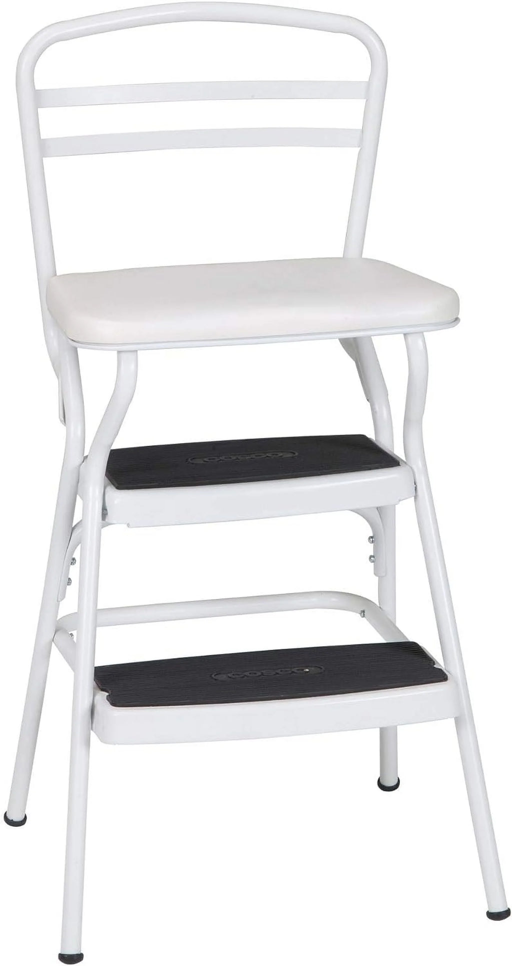 White Retro Counter Chair Step Stool with Lift-up Seat W897430