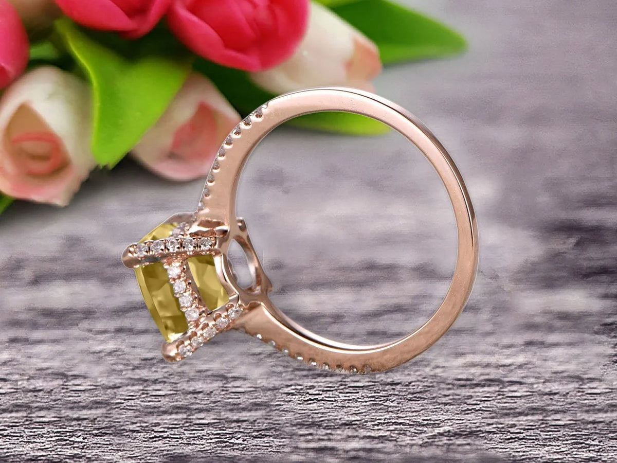 7mm Cushion Cut 1.80 Carat Champagne Diamond Moissanite Engagement Ring 10K Rose Gold W54411
