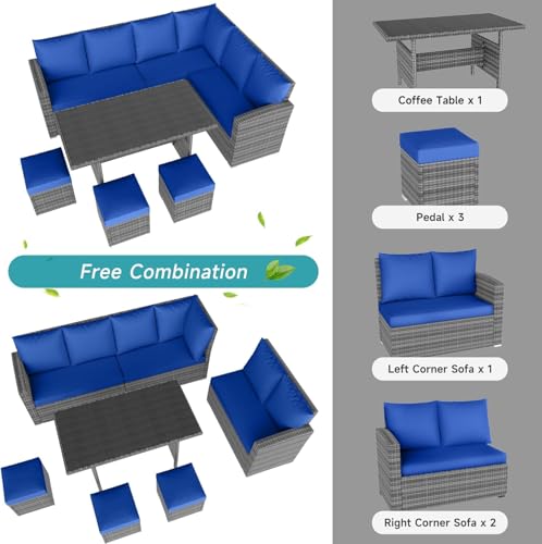 7 Piece Outdoor Patio Furniture Set with Plastic Wooden Table T209