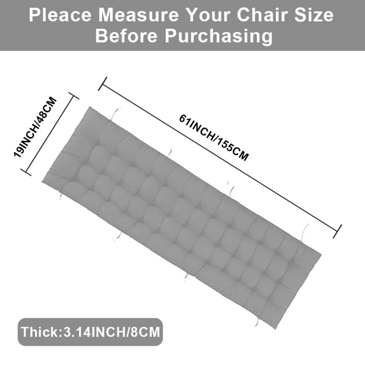 61in Gray Padded Patio Lounger Cushion X234924
