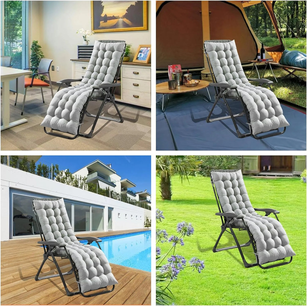 61in Gray Padded Patio Lounger Cushion X234924