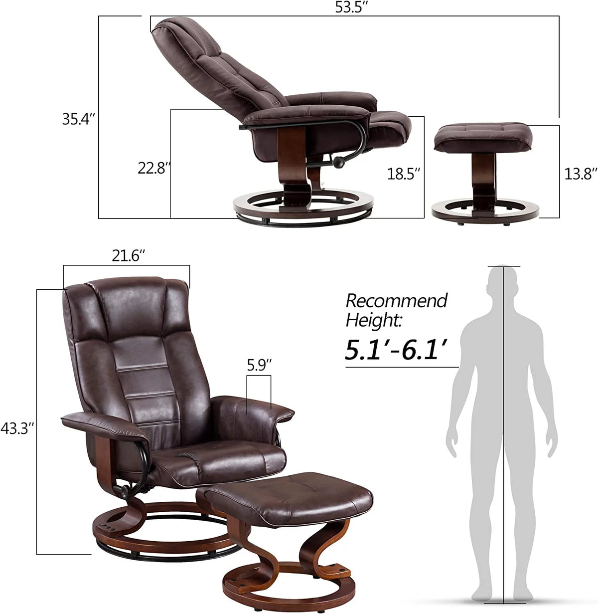 Cream White Faux Leather Swiveling Recliner Chair with Ottoman S94699