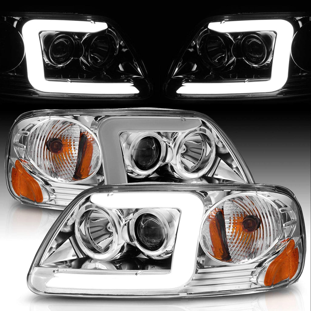 LED Tube Chrome Projector Headlights Set for Pickup Truck J964515