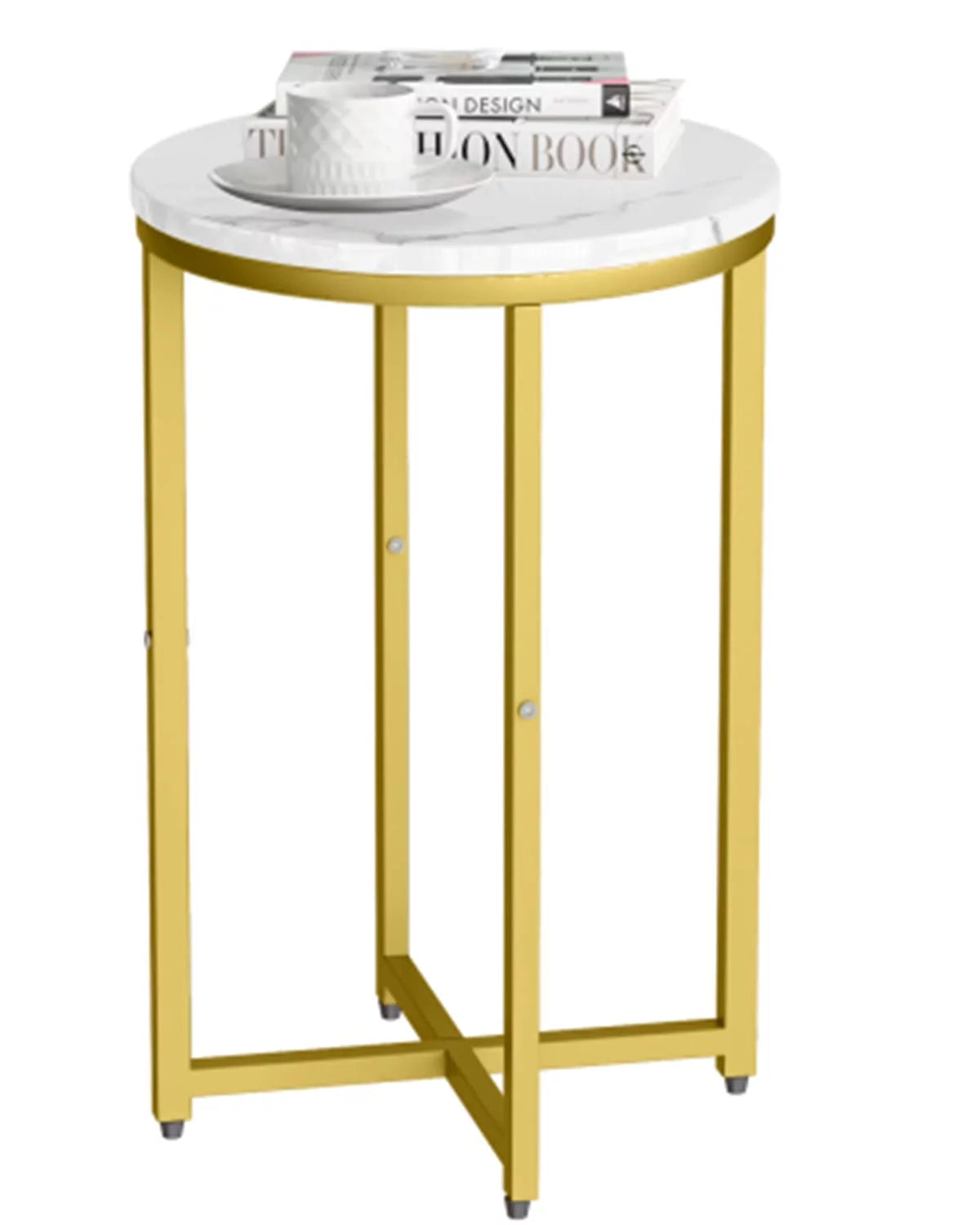 Round Faux Marble Side Table with Metal Frame X222
