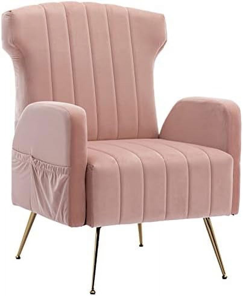 Brown Velvet Wing Back Accent Chair with Metal Gold Legs M99051