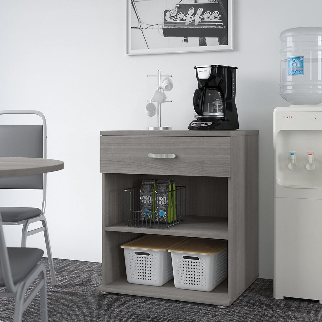 Platinum Gray Floor Storage Cabinet with Drawer and Shelves V34559