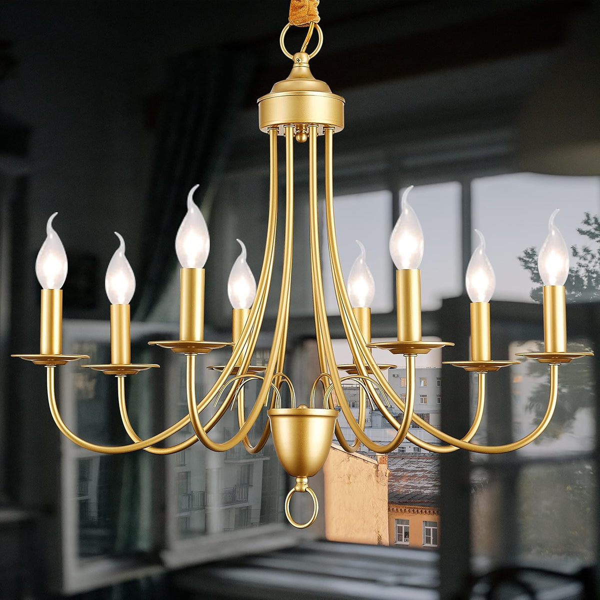 Gold Farmhouse 8 Lights Candle Chandelier N447826