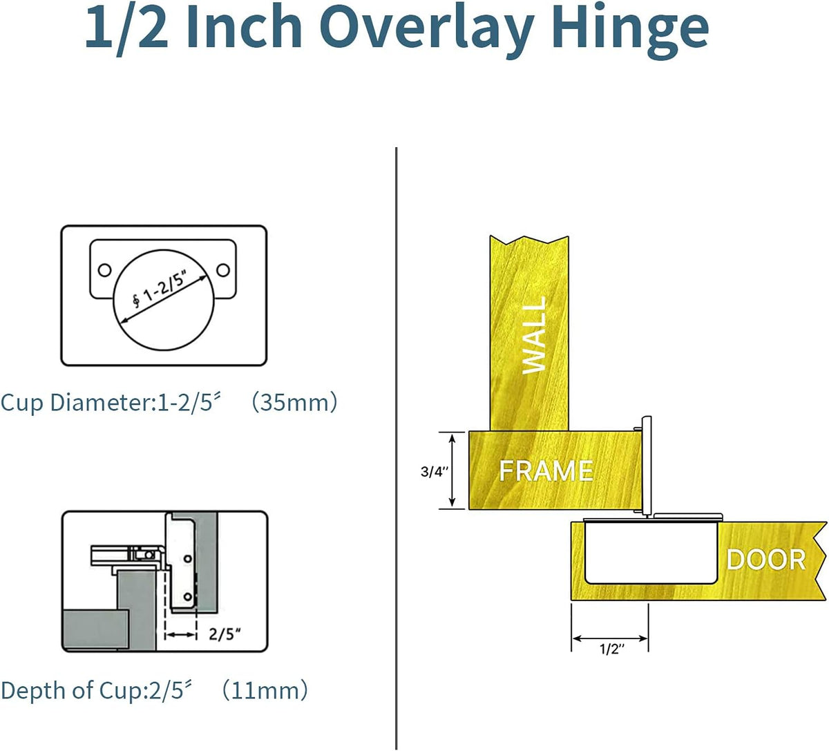 10 Pack Soft Close Cabinet Hinges, 1/2 Inch Overlay, Satin Nickel J83480