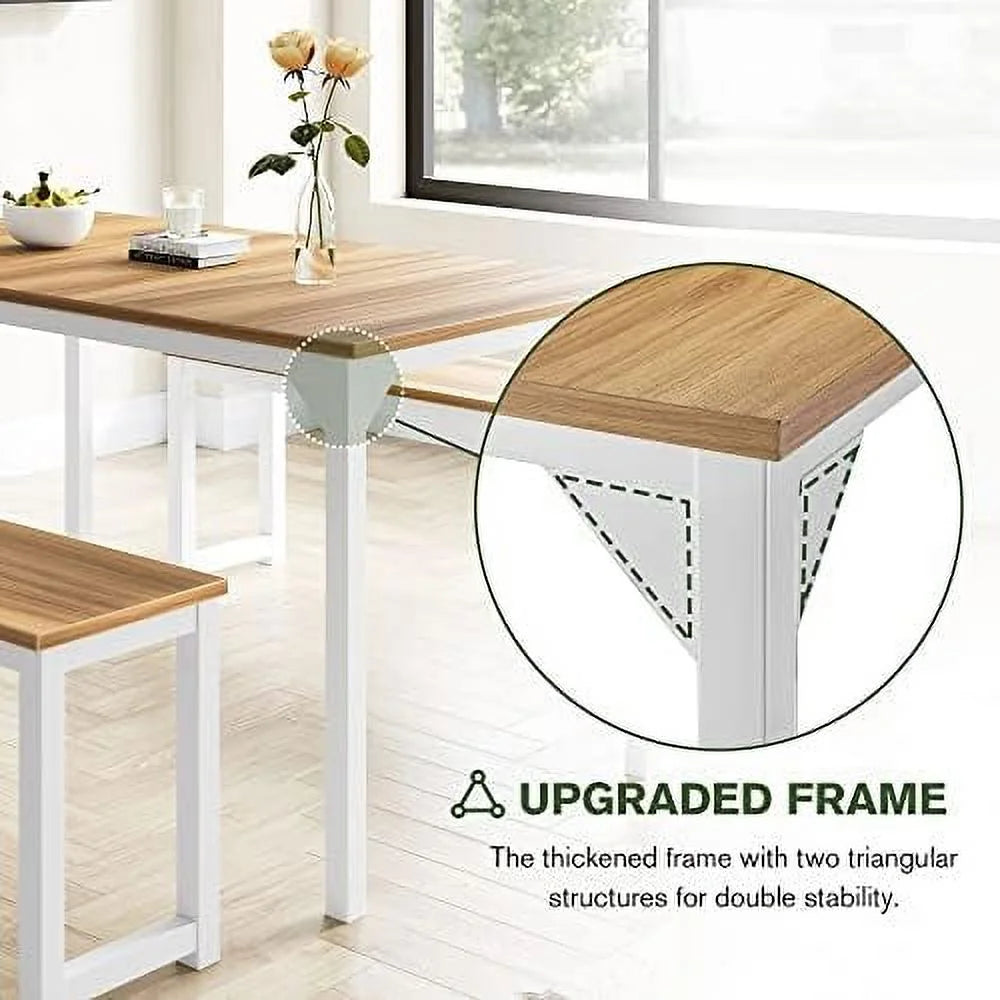 3PC Grey Light Brown Dining Table Set with Benches Z38391