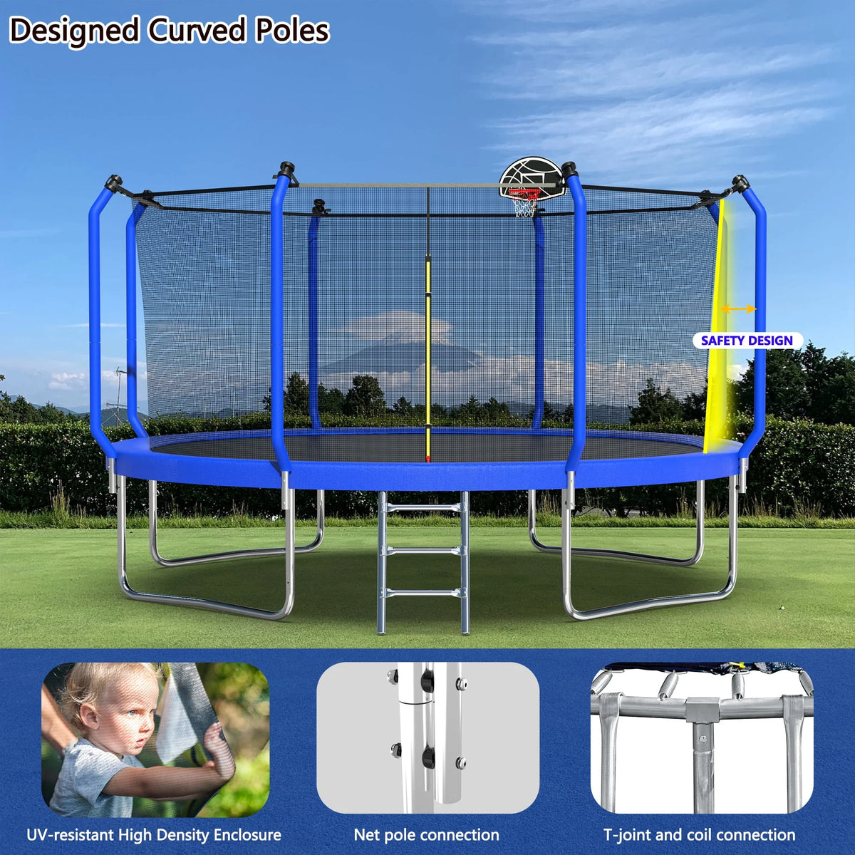 14FT Trampoline with Enclosure, Ladder, Basketball Hoop, Ball L964
