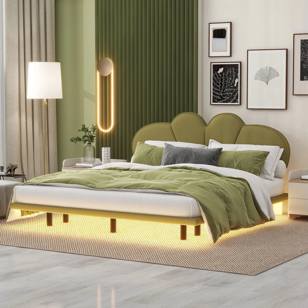 Queen Size Upholstery Platform Bed Frame with PU Leather Headboard E116463
