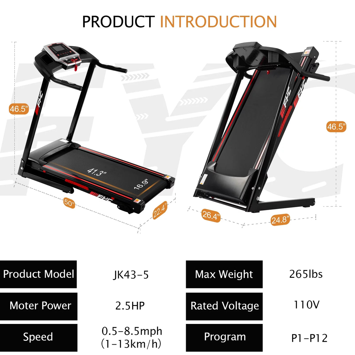 Folding Treadmill with Incline, 3.5HP R803