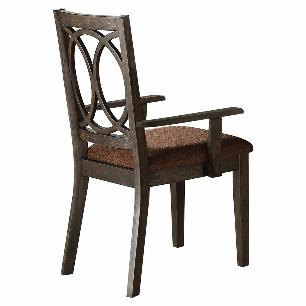 Brown Espresso Wood Upholstered Arm Chair Set of 2 E473