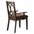 Brown Espresso Wood Upholstered Arm Chair Set of 2 E473