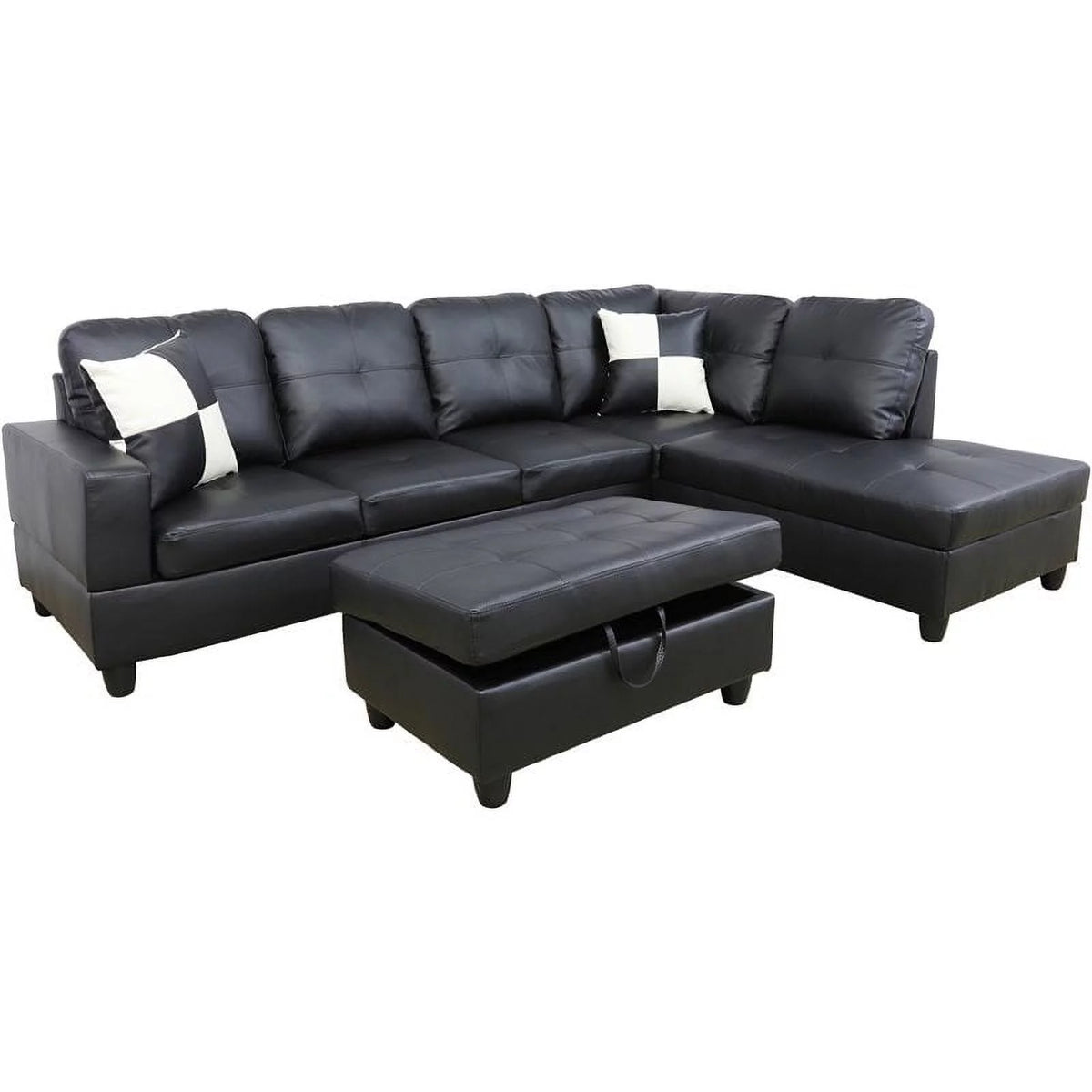 Right-Facing Sectional & Ottoman in Black T97275