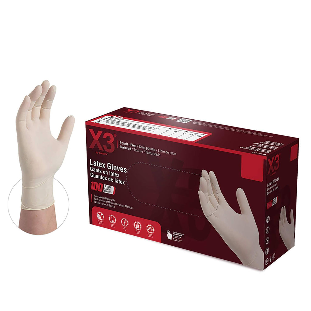Ivory Latex Industrial Powder Free Disposable Gloves (Case of 1000) - Large E7762