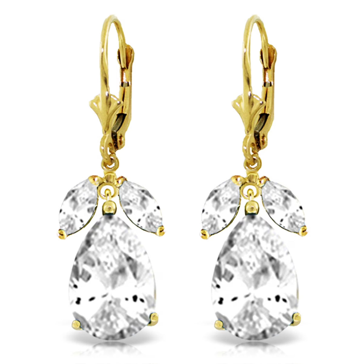 14k Solid Gold Leverback Earrings Natural White Topaz T94675