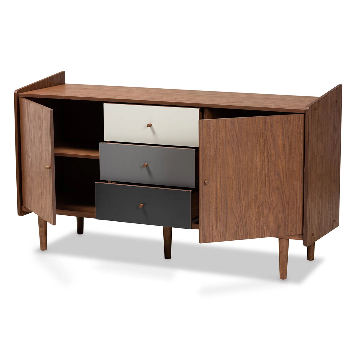 Walnut Brown and Grey Gradient Wood 2-Door Sideboard Buffet P4439