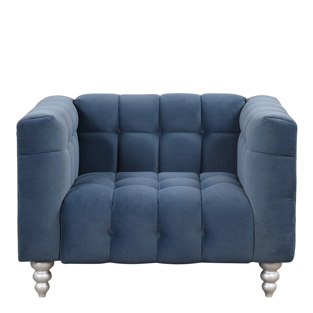 Blue Buttoned Tufted Sofa with Solid Wood Legs K3571